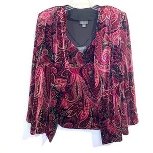 Dressbarn Women’s Collection Black and Red Paisley blazer and tank top. Size 16W